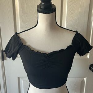 SHEIN Black and White Ruched Crop Blouse